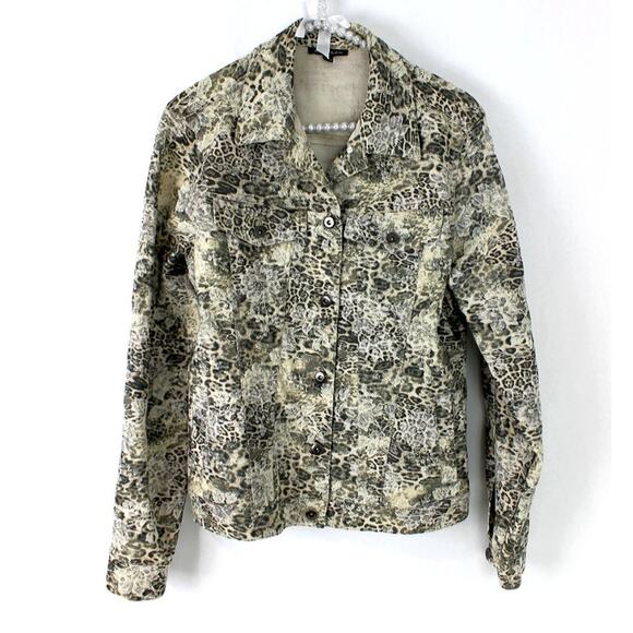E39 by Eric Women's Jacket Animal Print Floral Gray Stretch Jacket Size 4 - Picture 3 of 11
